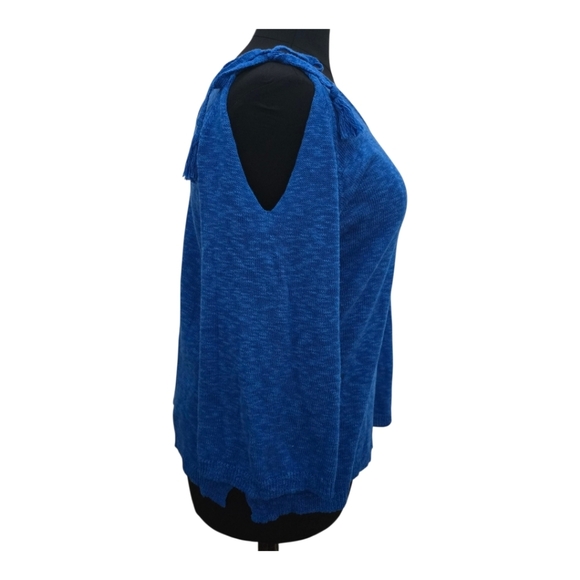 Cato Women's Plus  Cold Shoulder Blue Knit Sweater 26W 28W - Picture 3 of 6